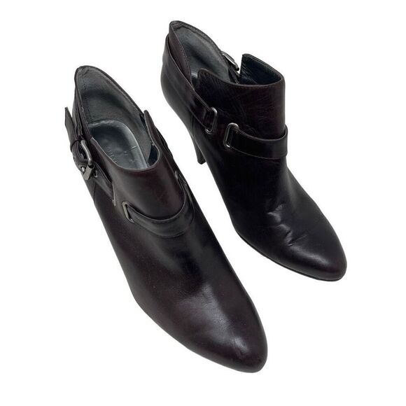 Nine West Womens Leather Sappheir Buckle Pointed Toe Booties Brown Size 8.5M - Picture 1 of 13